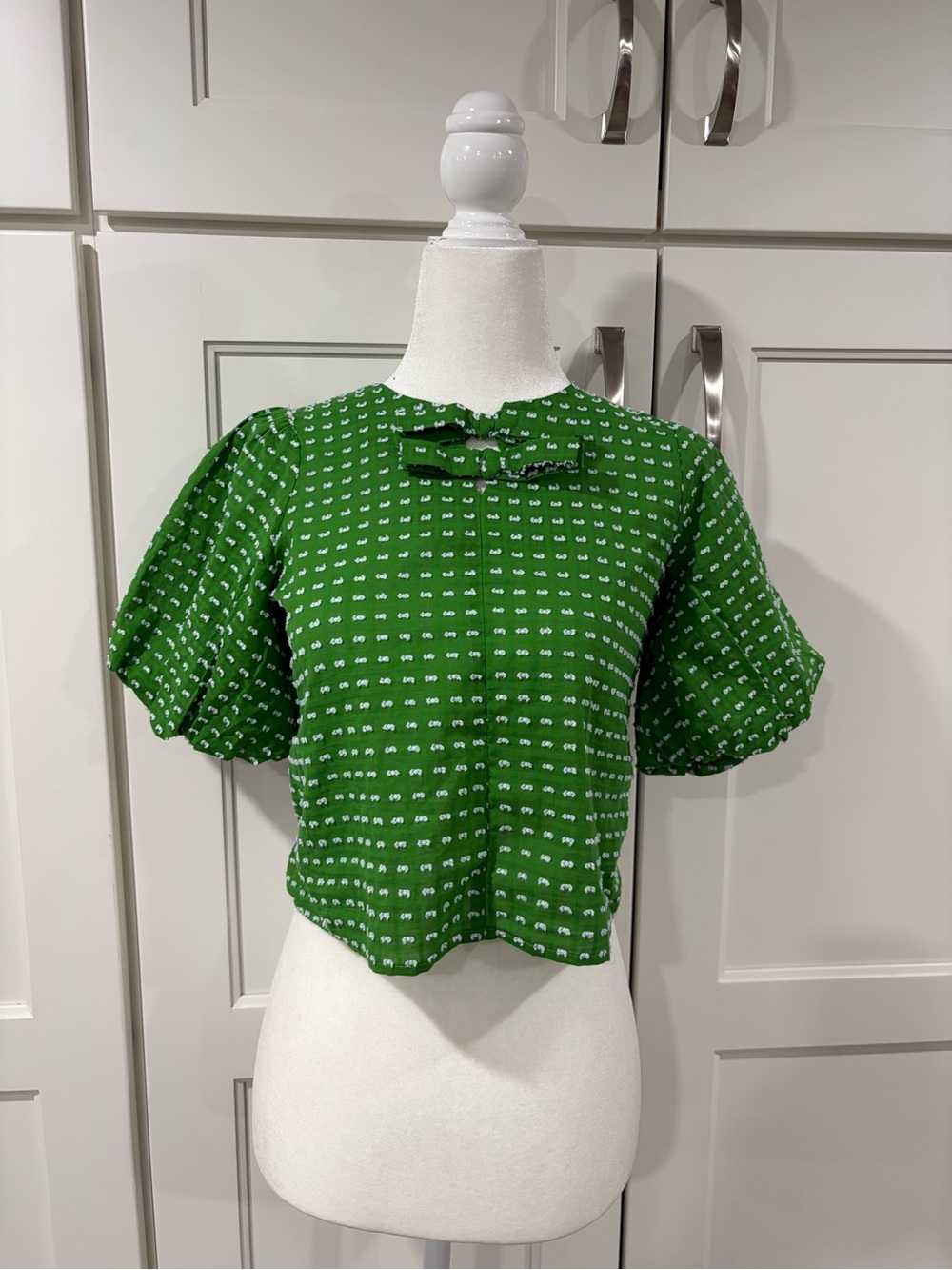 Kate Spade New York x Target Green Printed Short-Sleeve Bow-Accent Blouse
